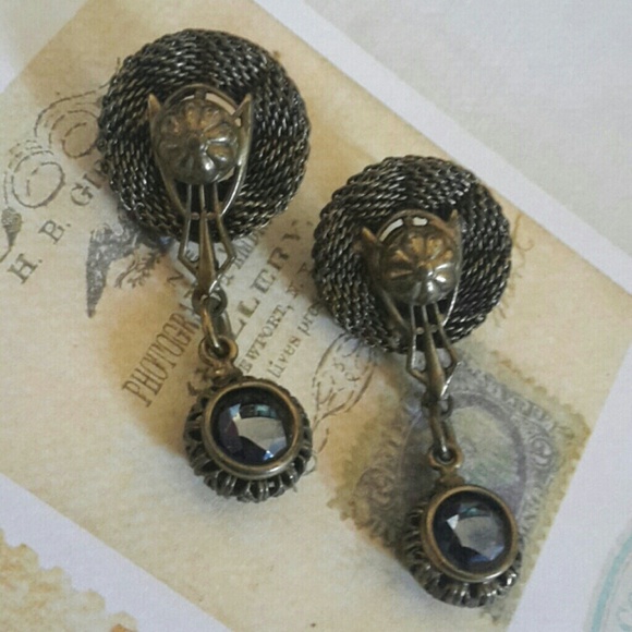 Antique Brass Mesh Drop Dangle Earring's Quartz - Picture 3 of 8